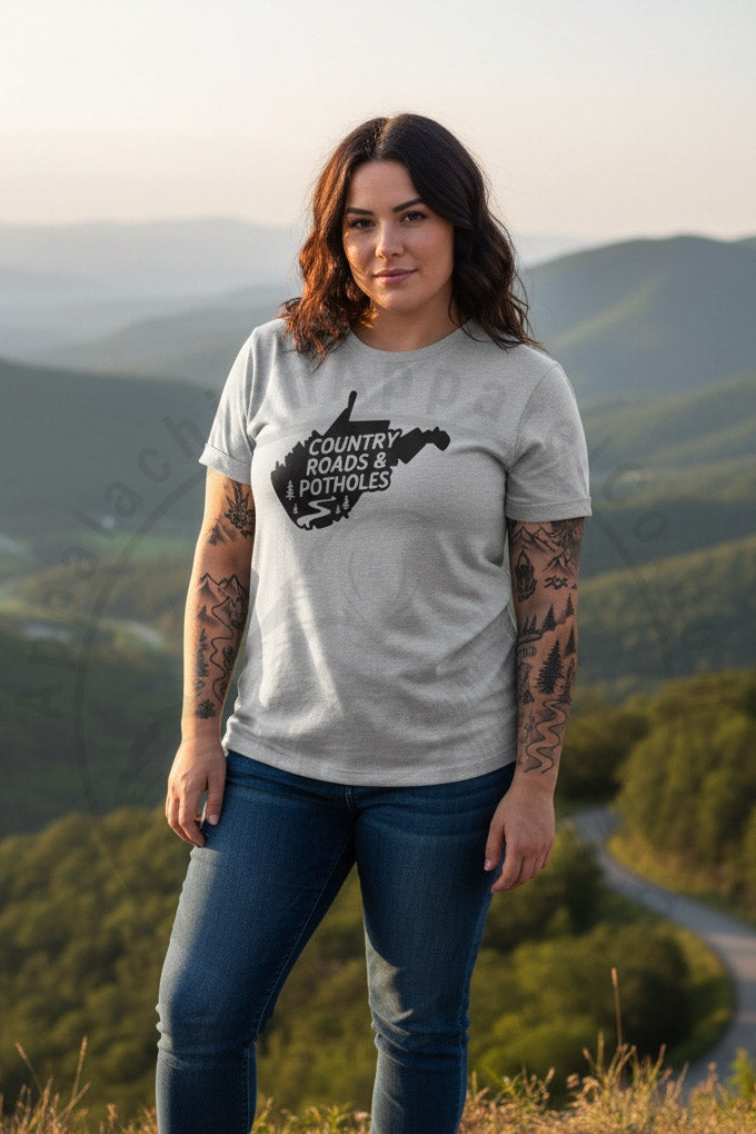 Country Roads And Potholes WV T-shirt Appalachian Apparel Co
