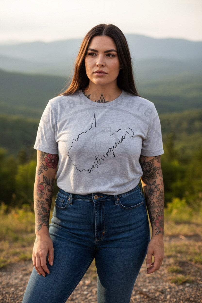 West Virginia Outline Script T-Shirt Appalachian Apparel Co